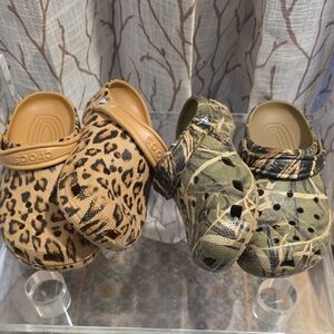 CROCS - Leopard and Camo Classics - BUNDLE 2 PAIRS - Size W-8.5 M-7